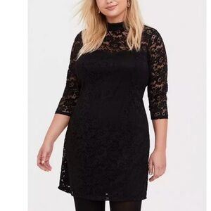 NWT Torrid Black Lace Mock Neck Sheath Dress Size 2X Sheer Long Sleeves Gothic